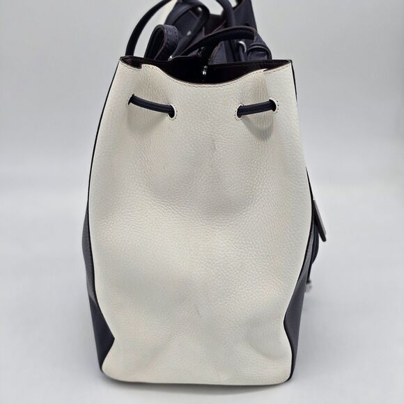 Lauren Ralph Lauren RLL Oxford Drawstring Tote Pebble Leather Navy White - Picture 3 of 11